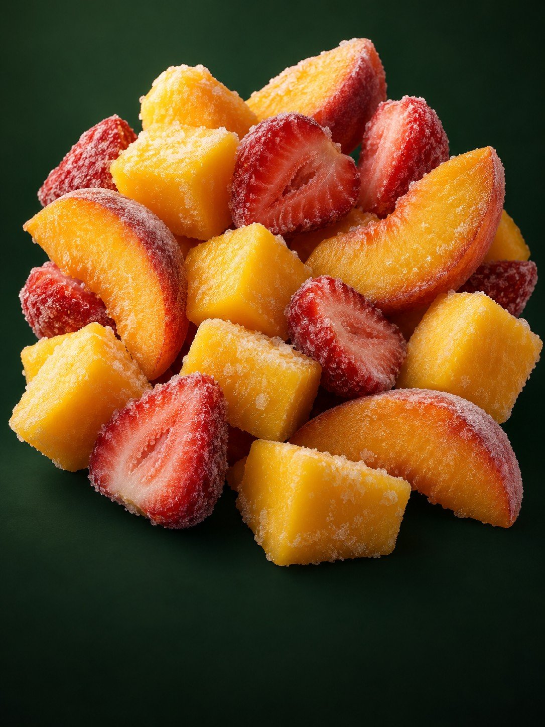 Frozen fruit pieces with frost