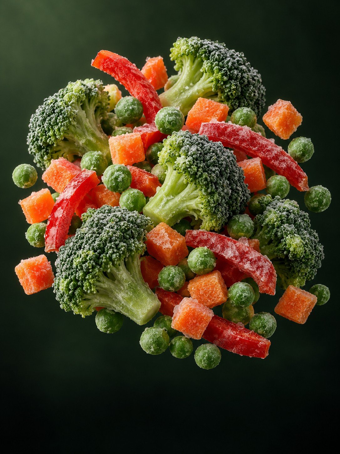 Frozen mixed vegetables with frost